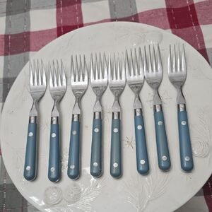 Vintage MCM Washington Forge Set Of 8 Mardi Gras Stainless Steel Forks Korea